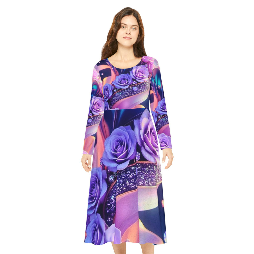 Floral Lavender Rose Dance Dress — Women's Long Sleeve AOP