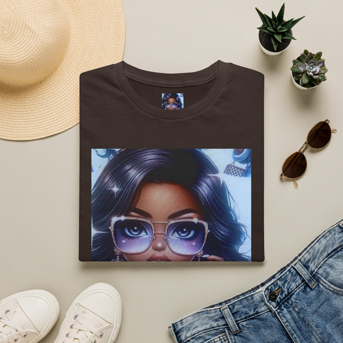 Afro Chic Graphic Tee — Girl with Sunglasses Illustration