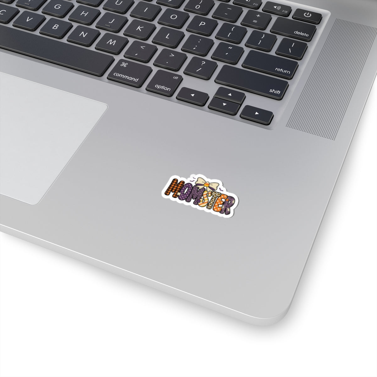 Momster Halloween lettering sticker | Kiss-Cut Sticker, bats, purple orange plaid