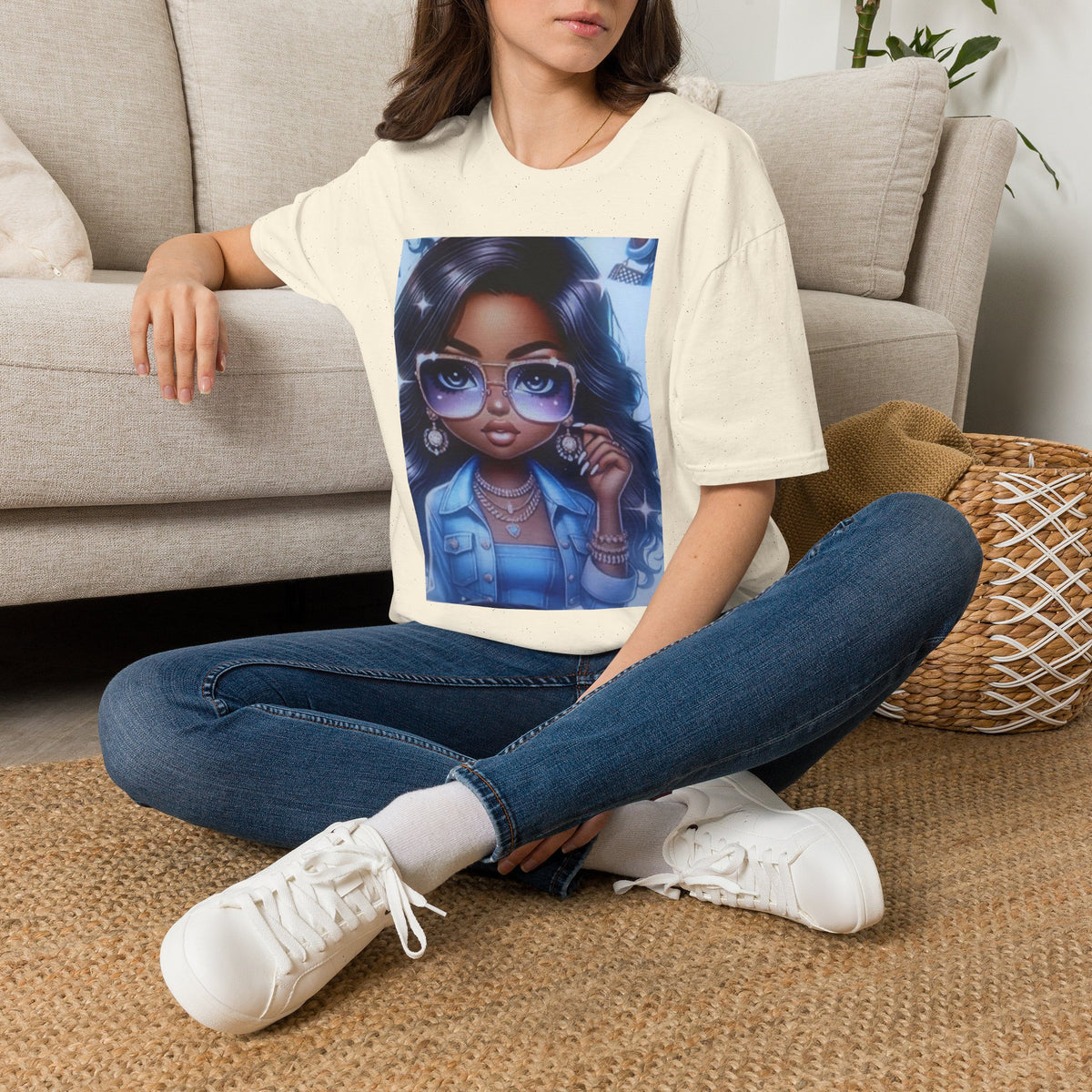 Afro Chic Graphic Tee — Girl with Sunglasses Illustration