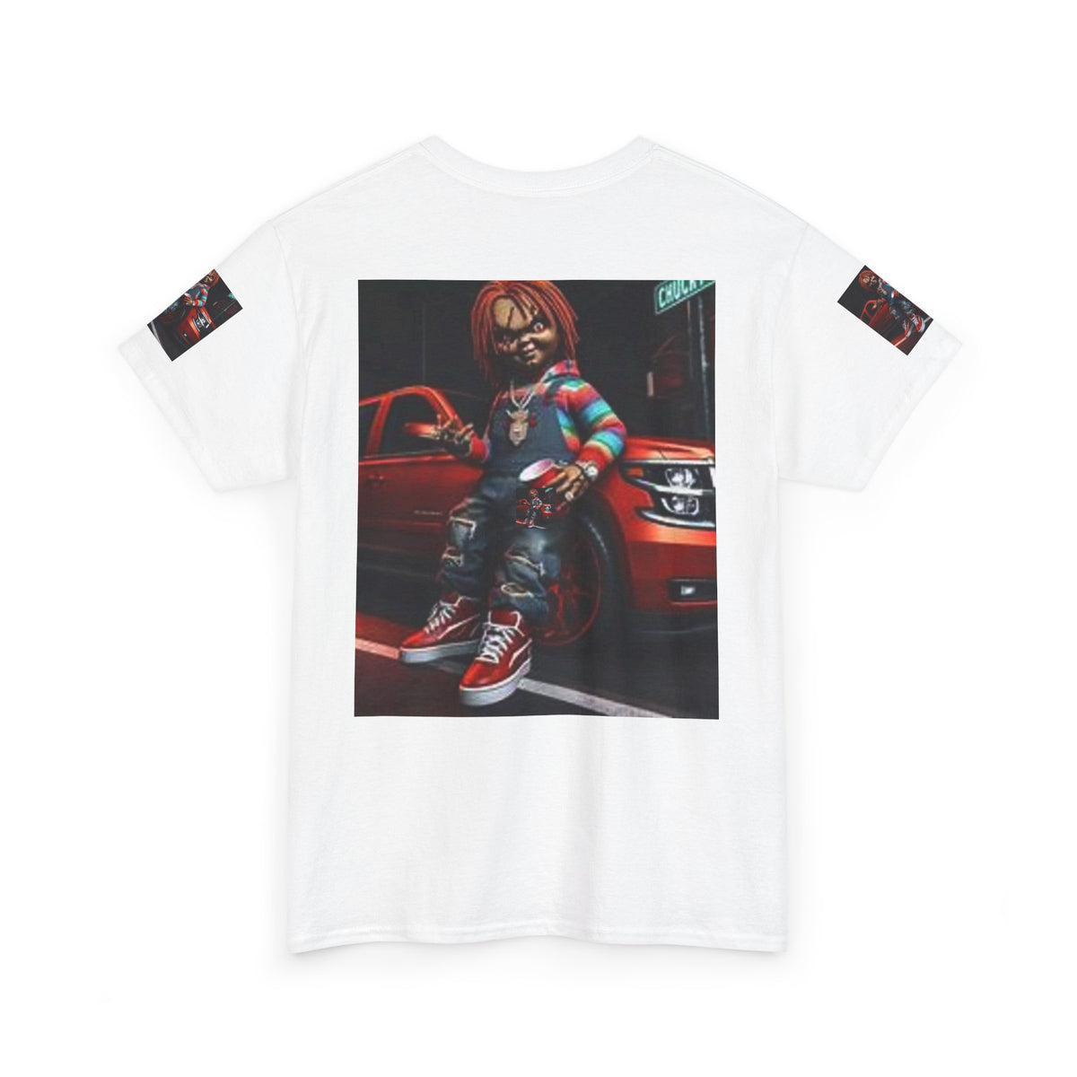 Horror Chucky Graphic Tee — Retro Red Car Street-Chill T-Shirt