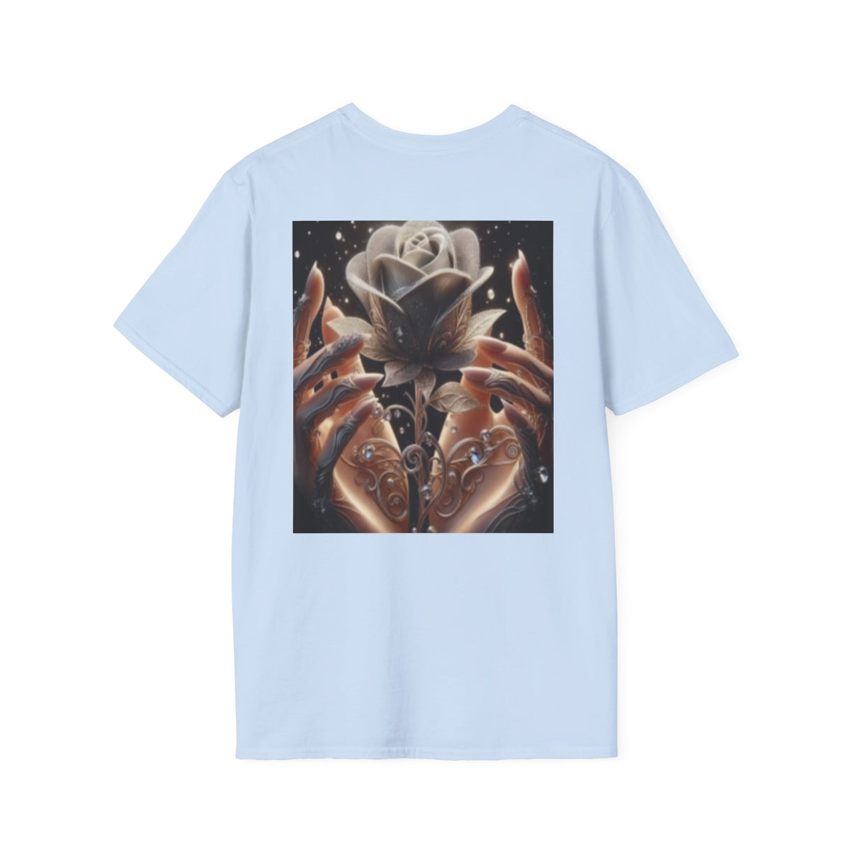 Floral Mystic Rose T‑Shirt — Ethereal Hands & Black Rose Graphic Tee