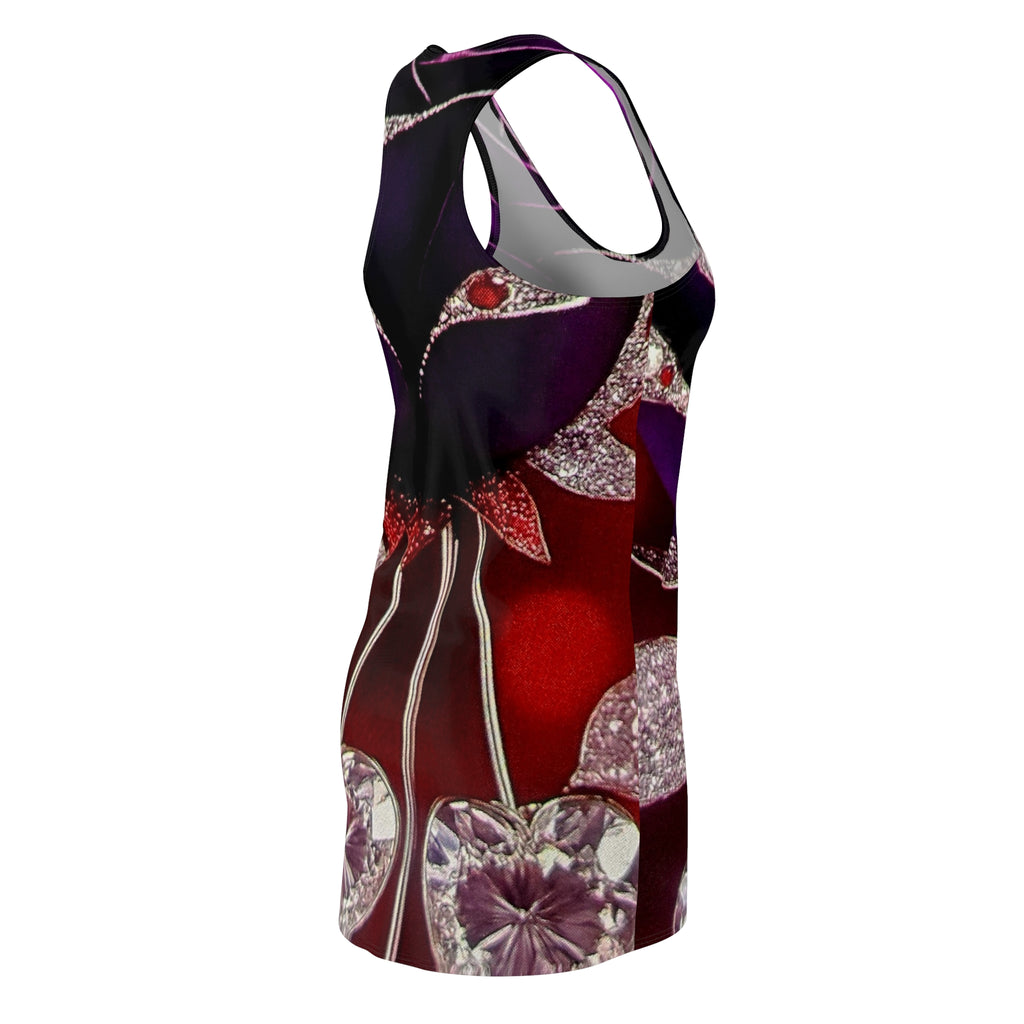 Racerback Dress — Dark Floral & Gemstone Heart All-Over Print