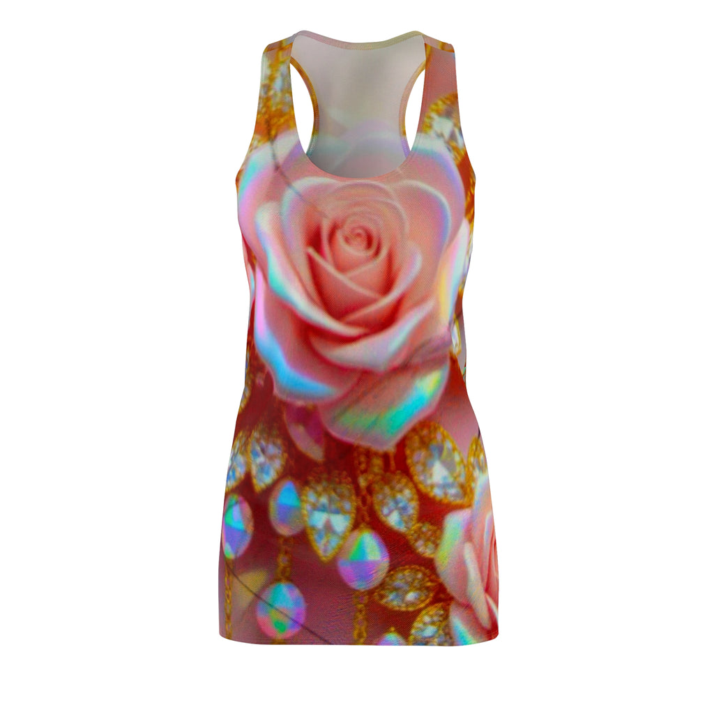 Racerback Dress — Iridescent Pink Rose & Jewel All-Over Print