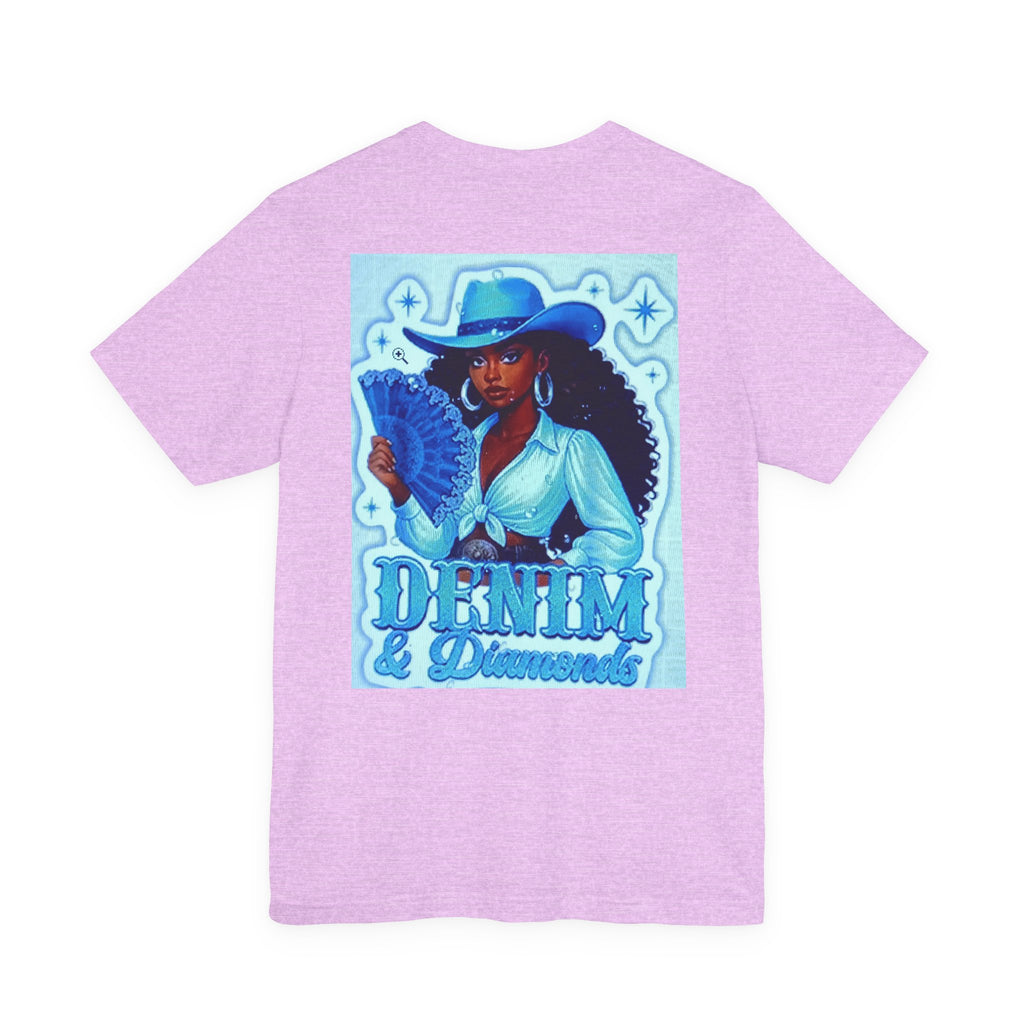 Denim & Diamonds Graphic T‑Shirt — Retro Blue Cowgirl Design
