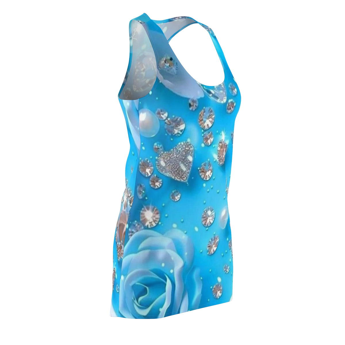 Blue Diamond Rose Racerback Dress — Rhinestone & Pearl All-Over Print
