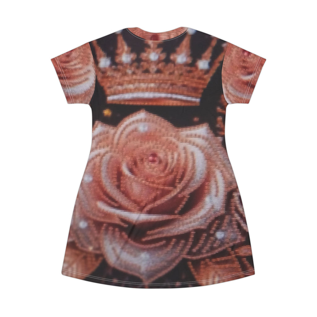 Rose Crown T-Shirt Dress — All-Over Print Floral Royalty
