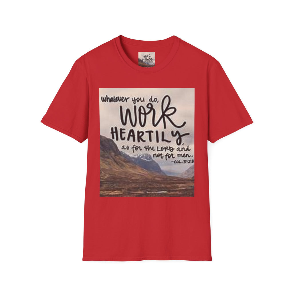 Work Heartily T-Shirt — Inspirational Christian Verse Tee (Colossians 3:23)