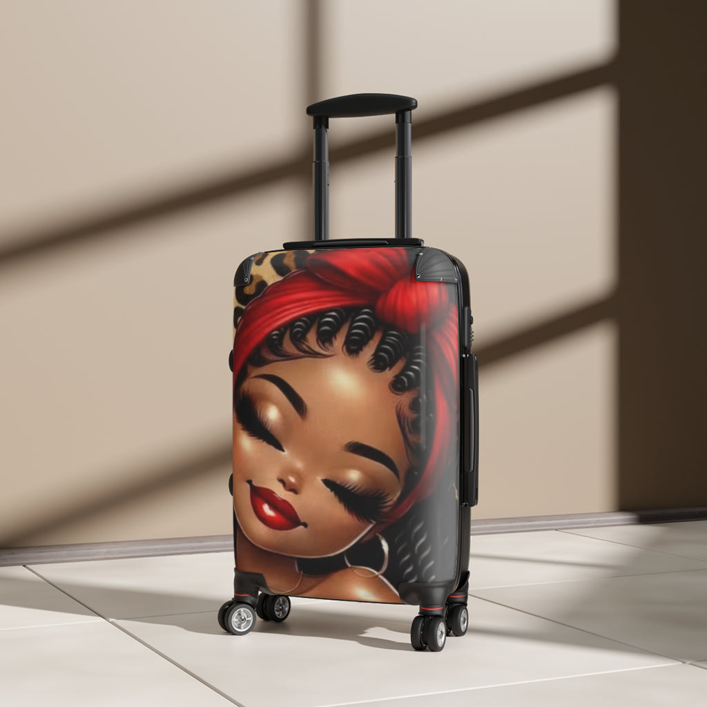 Red Headwrap Girl Carry-On Suitcase — Cute Afrocentric Travel Luggage