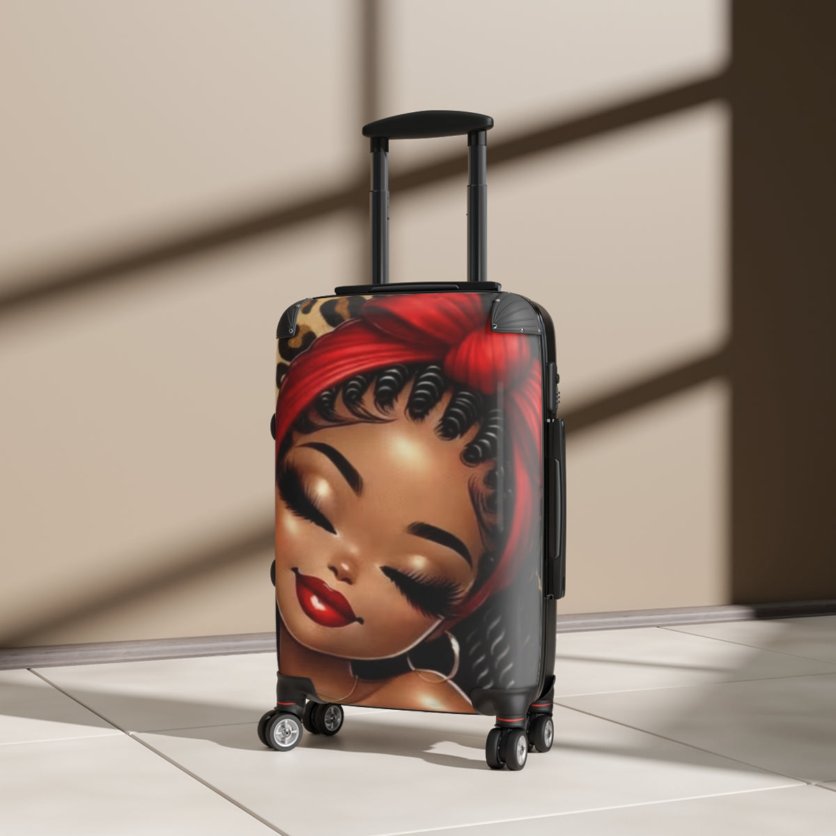 Red Headwrap Girl Carry-On Suitcase — Cute Afrocentric Travel Luggage