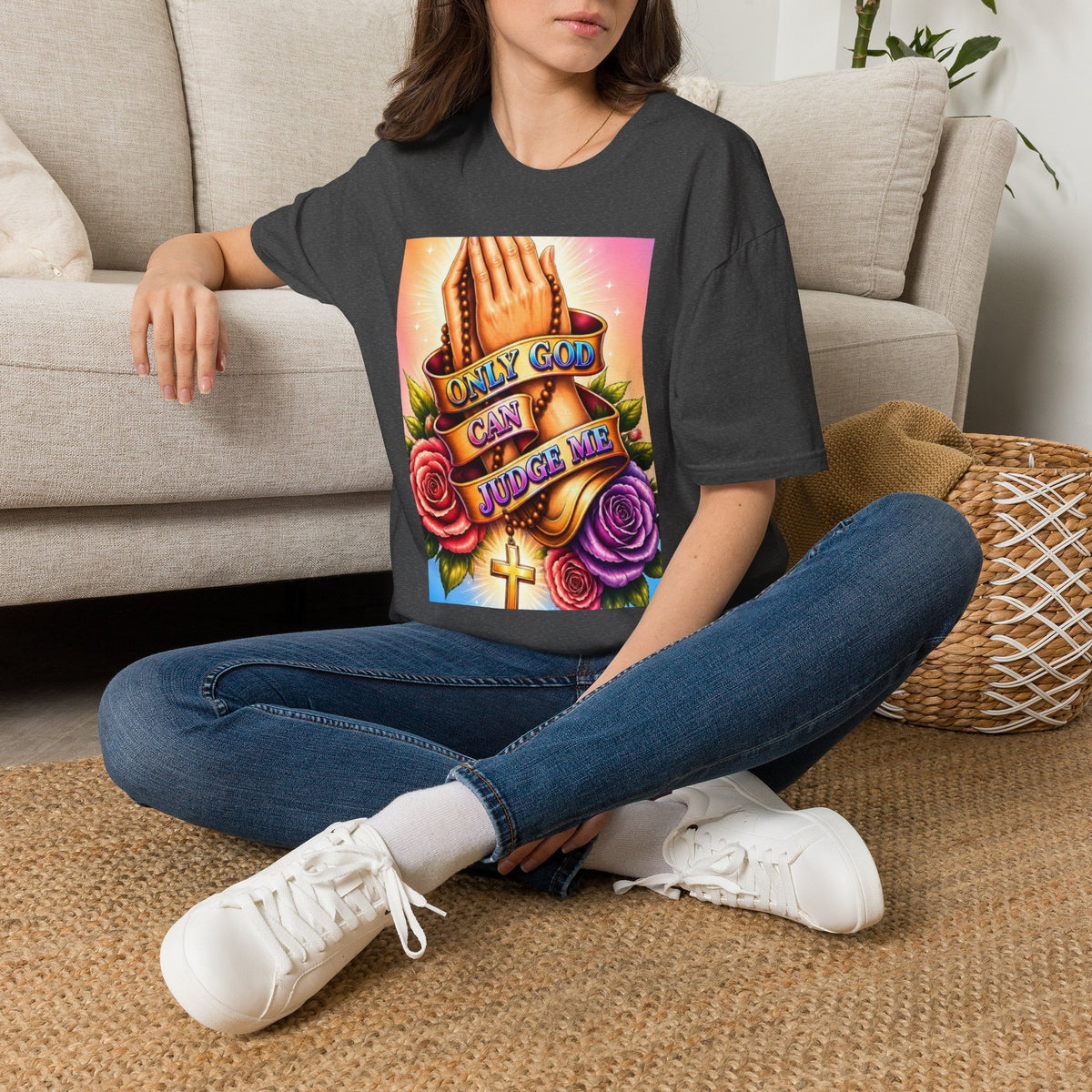 T-Shirt — "Only God Can Judge Me" Praying Hands Religious Tee