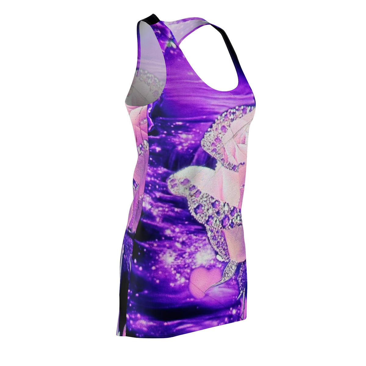 Racerback Dress - Sparkling Pink Rose on Purple Glam AOP