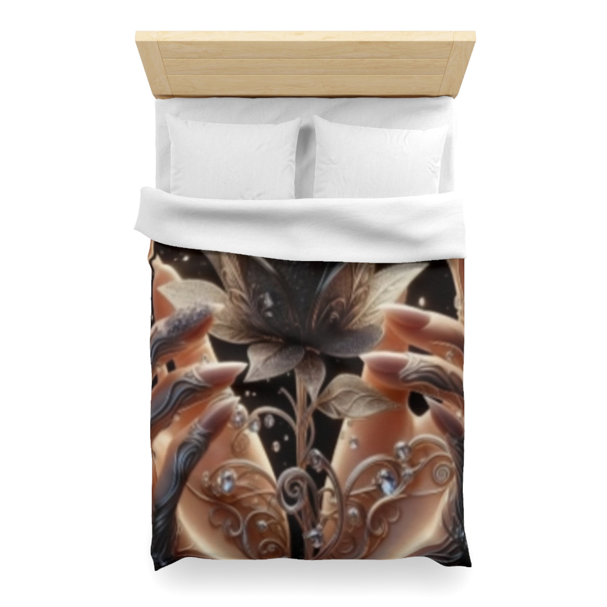 Black Rose Fantasy Duvet Cover — Elegant Floral Microfiber Bedding