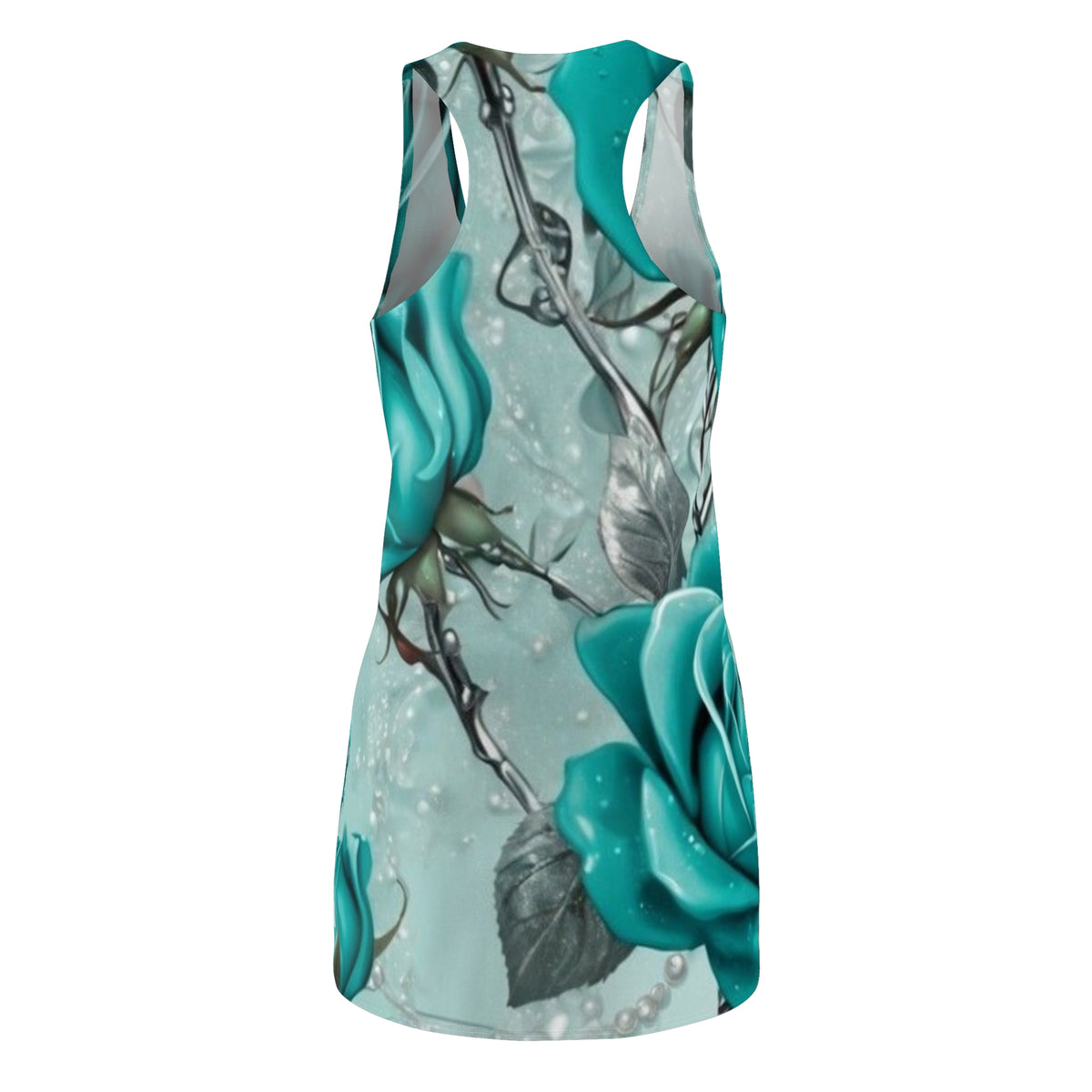 Teal Rose Racerback Dress – All-Over Print Floral Sundress