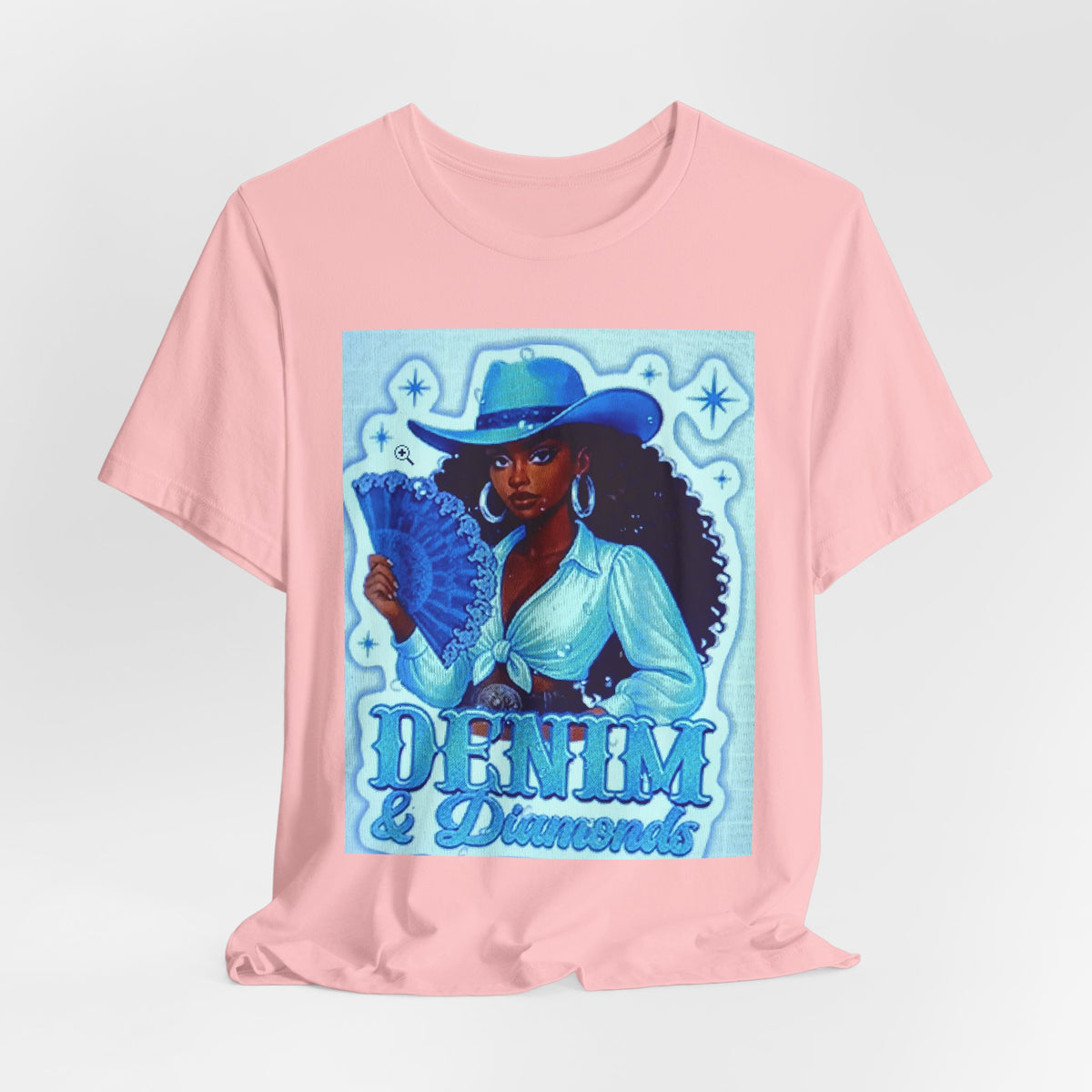 Denim & Diamonds Graphic T‑Shirt — Retro Blue Cowgirl Design