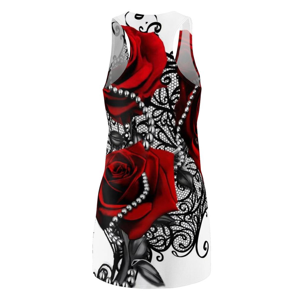 Red Rose Lace Racerback Dress – Gothic Floral All-Over Print