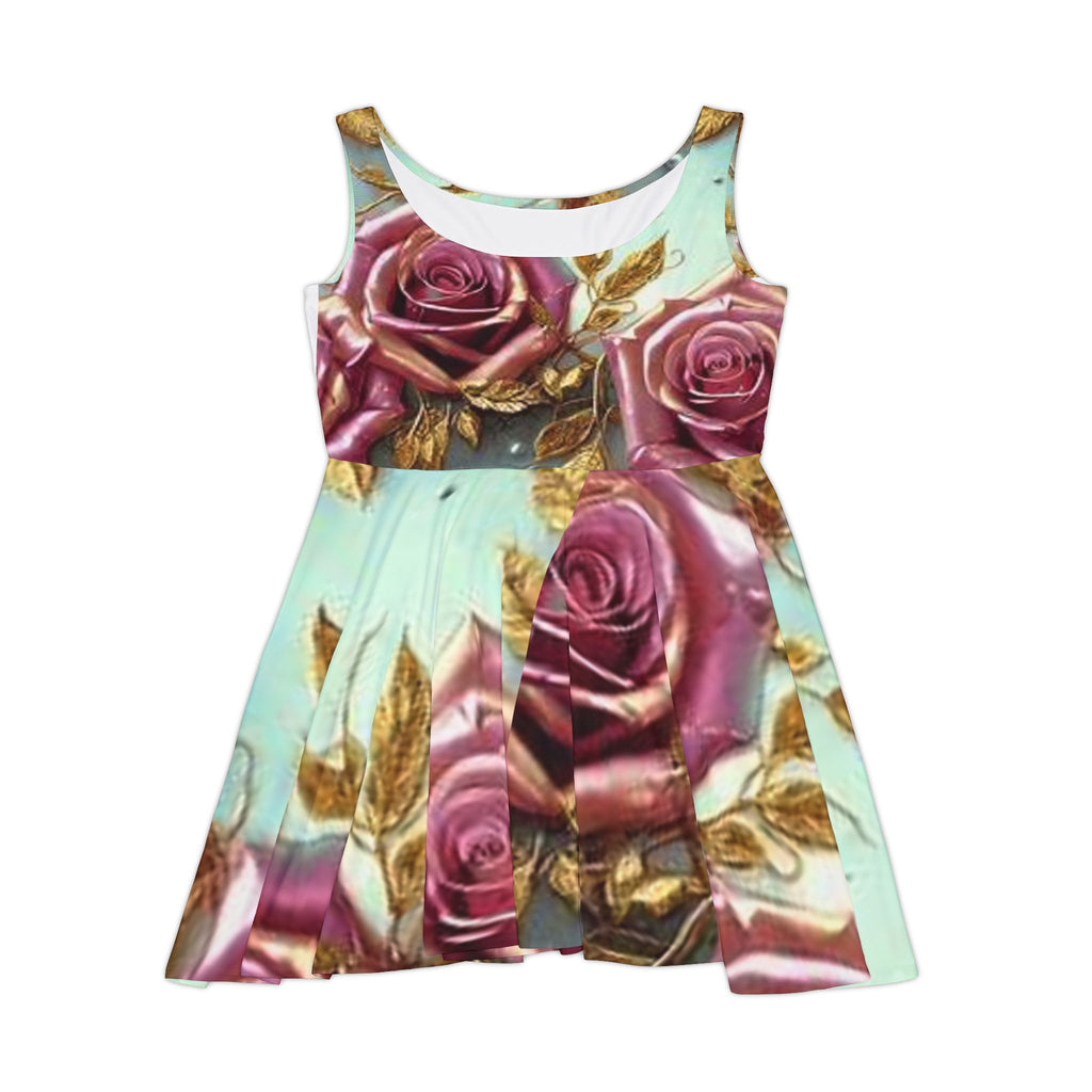 Rose Garden Skater Dress — Vintage Pink & Gold Floral AOP