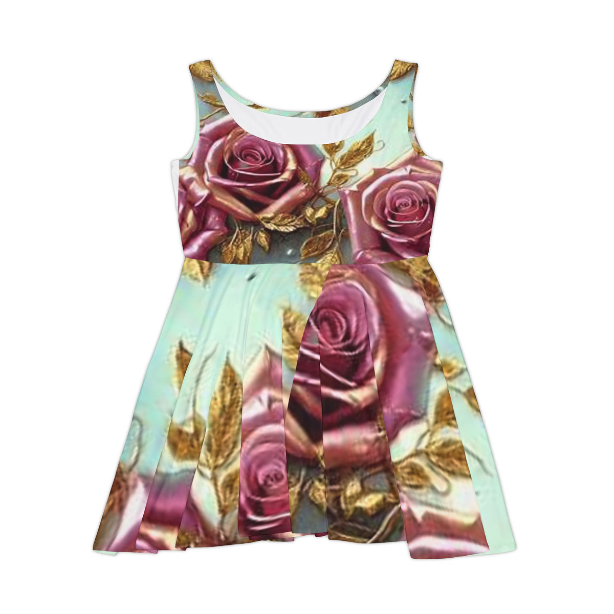 Rose Garden Skater Dress — Vintage Pink & Gold Floral AOP