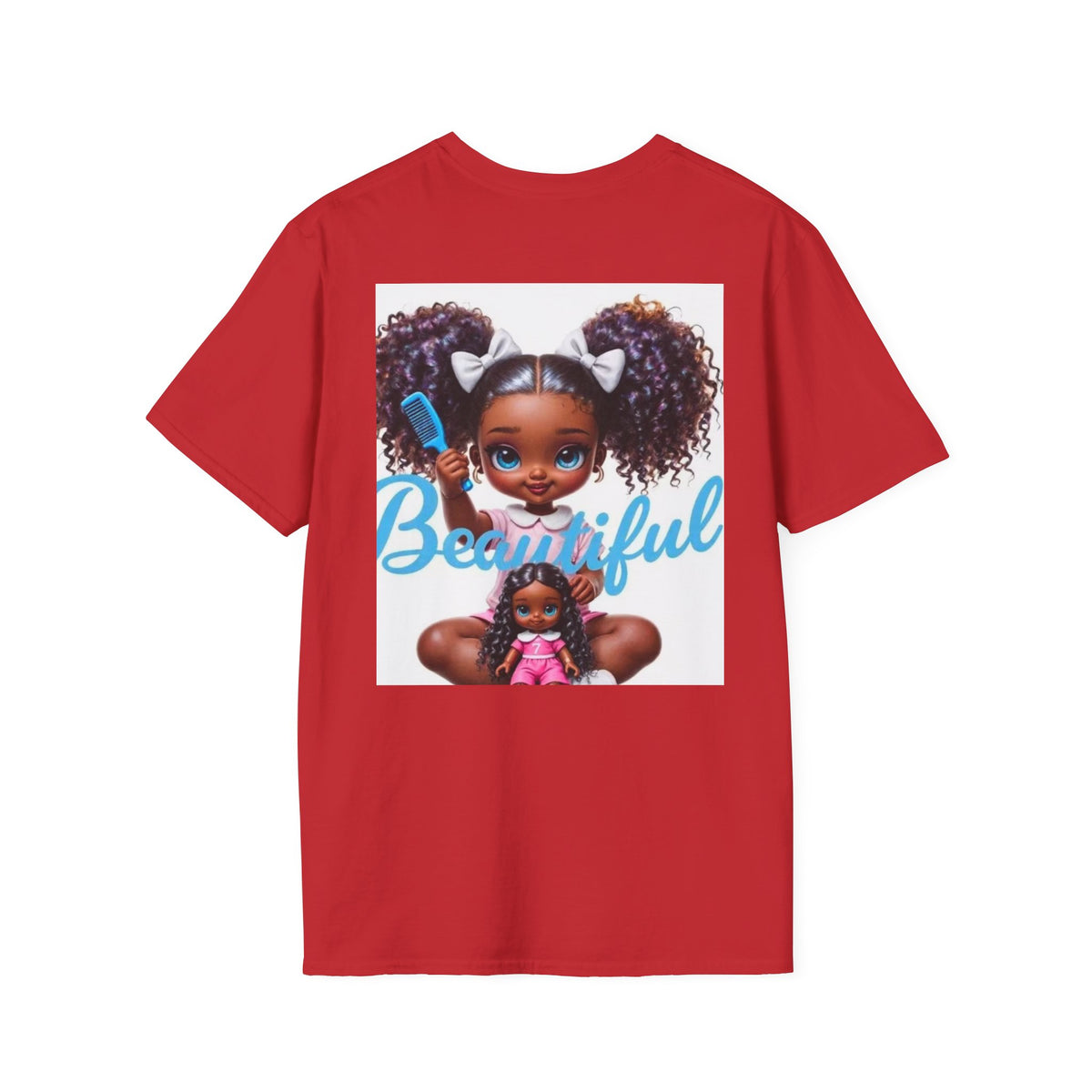 T-Shirt — "Beautiful" Cute Curly-Haired Doll Illustration Tee