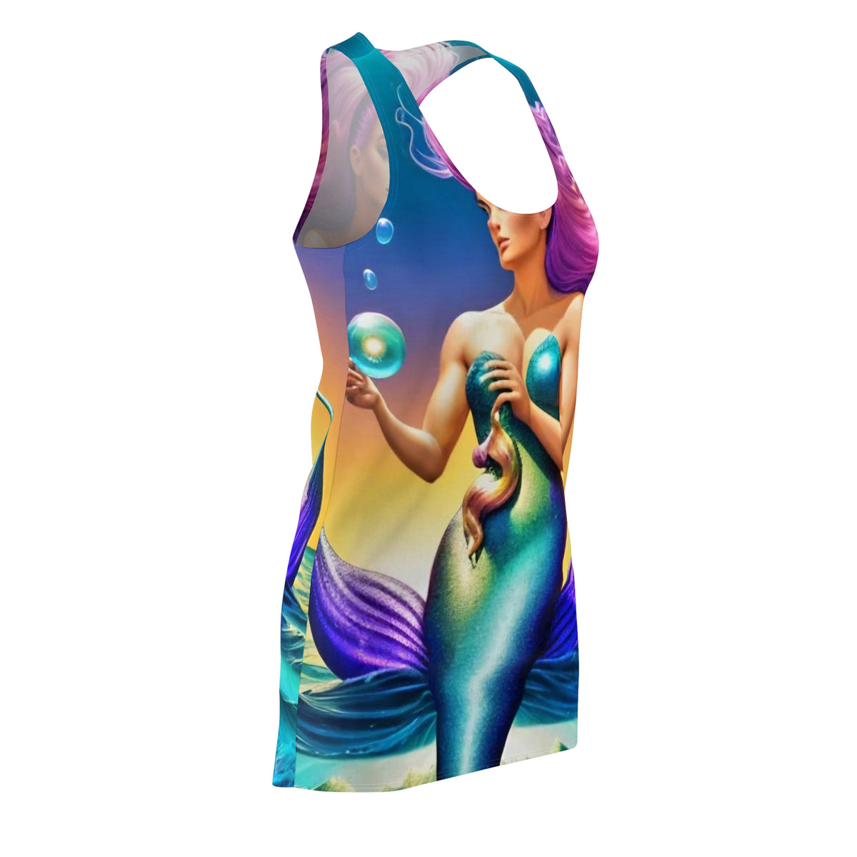 Mermaid Racerback Dress – Vibrant All-Over-Print Beachwear