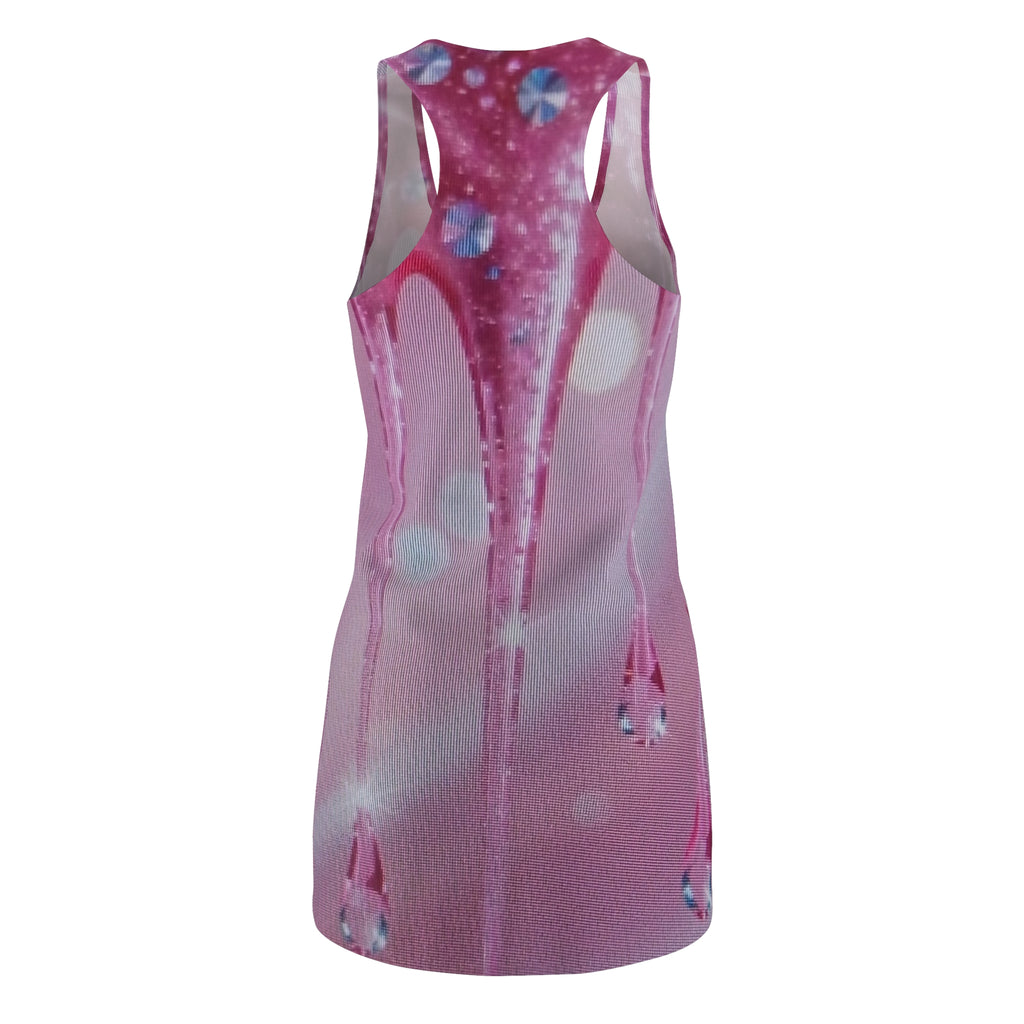 Pink Crystal Drop Racerback Dress — Sparkle Bokeh All-Over Print