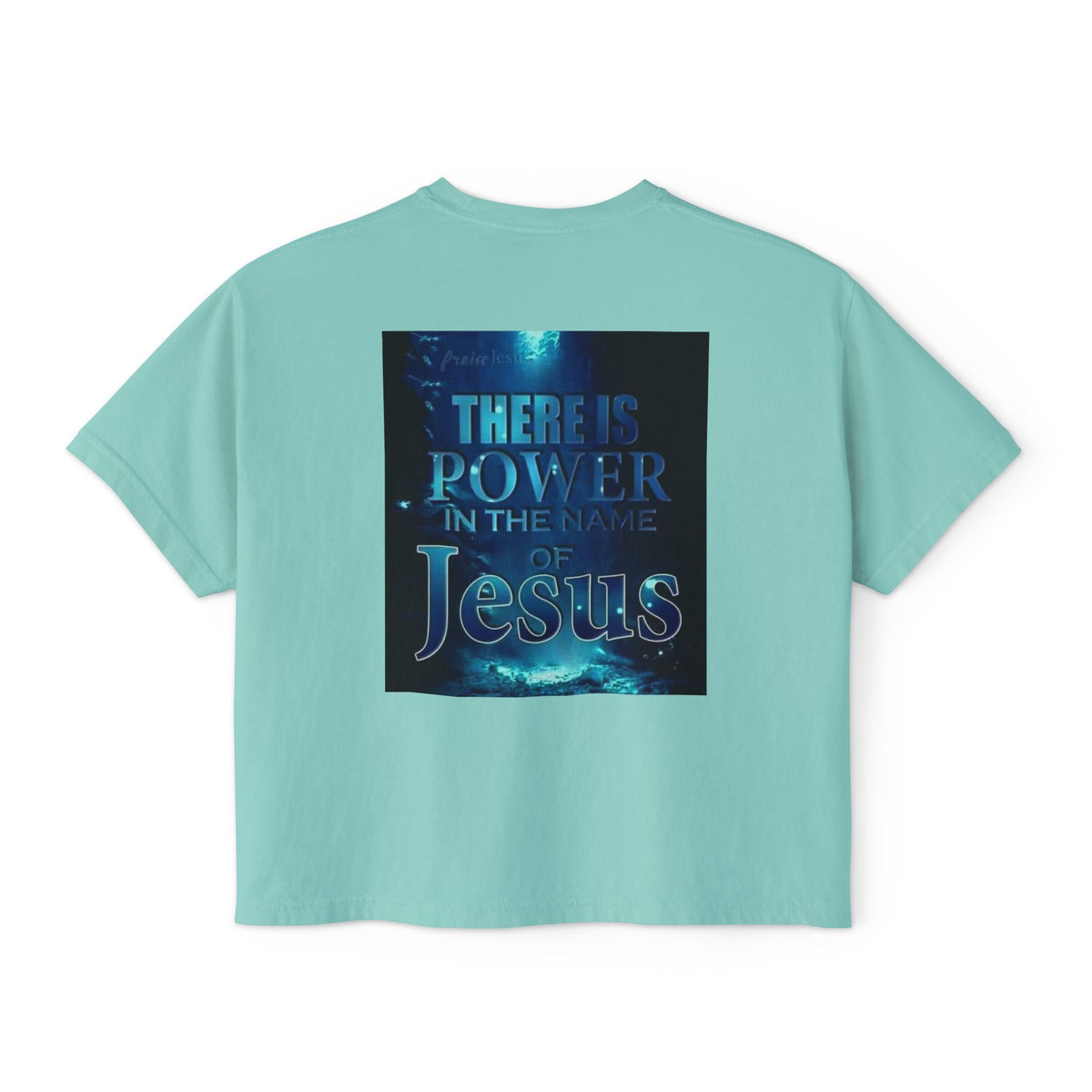 Christian Boxy Tee — "There Is Power in the Name of Jesus" Inspirational Women's Shirt