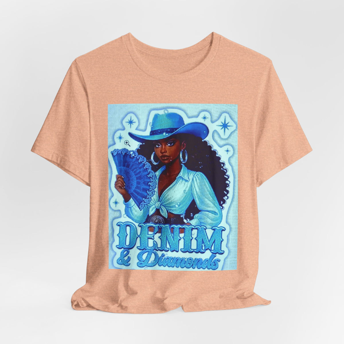Denim & Diamonds Graphic T‑Shirt — Retro Blue Cowgirl Design