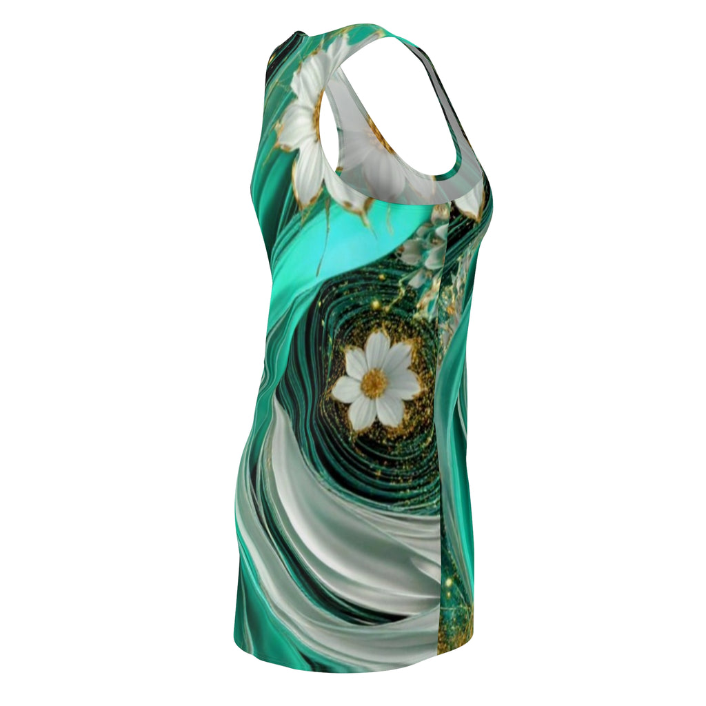 Teal Swirl Floral Racerback Dress — Women's AOP Sundress