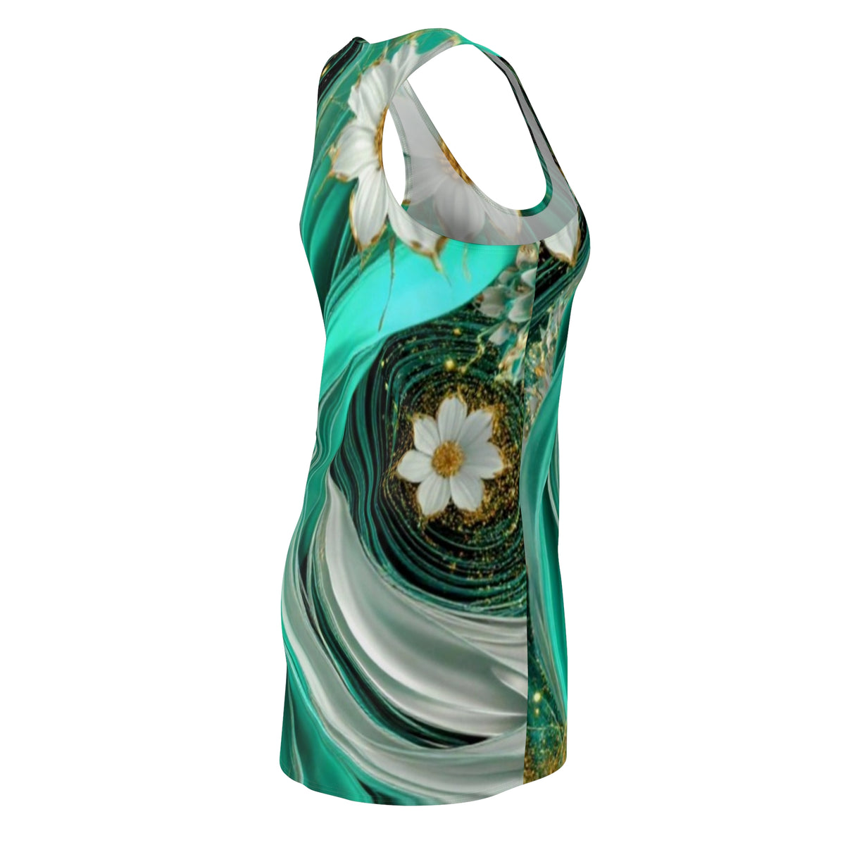 Teal Swirl Floral Racerback Dress — Women's AOP Sundress