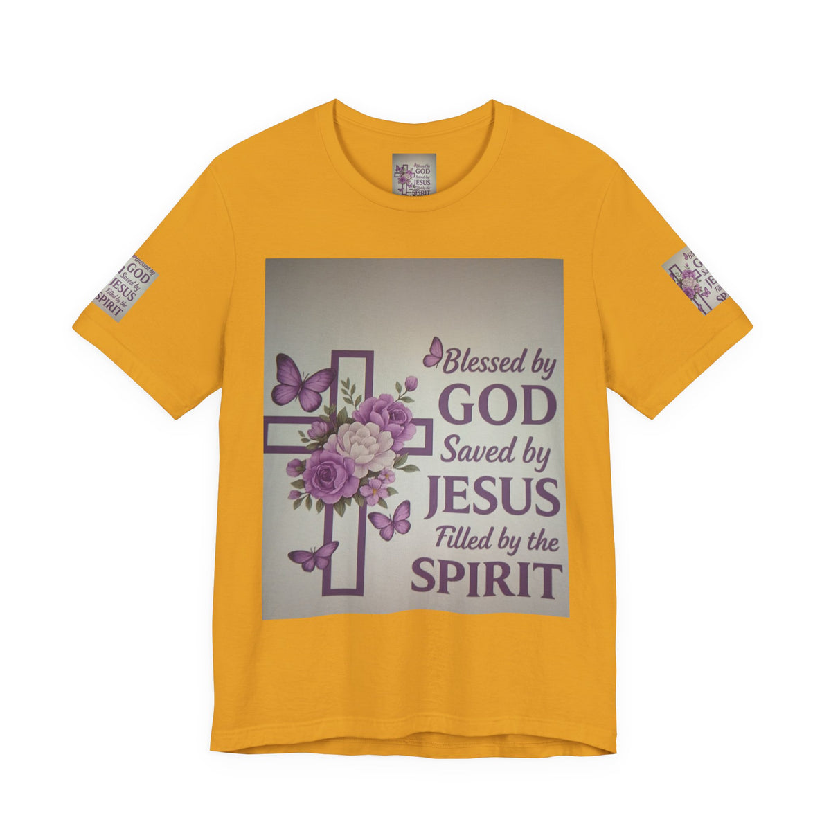 Blessed by God Christian T-Shirt — "Blessed by God, Saved by Jesus, Filled by the Spirit"