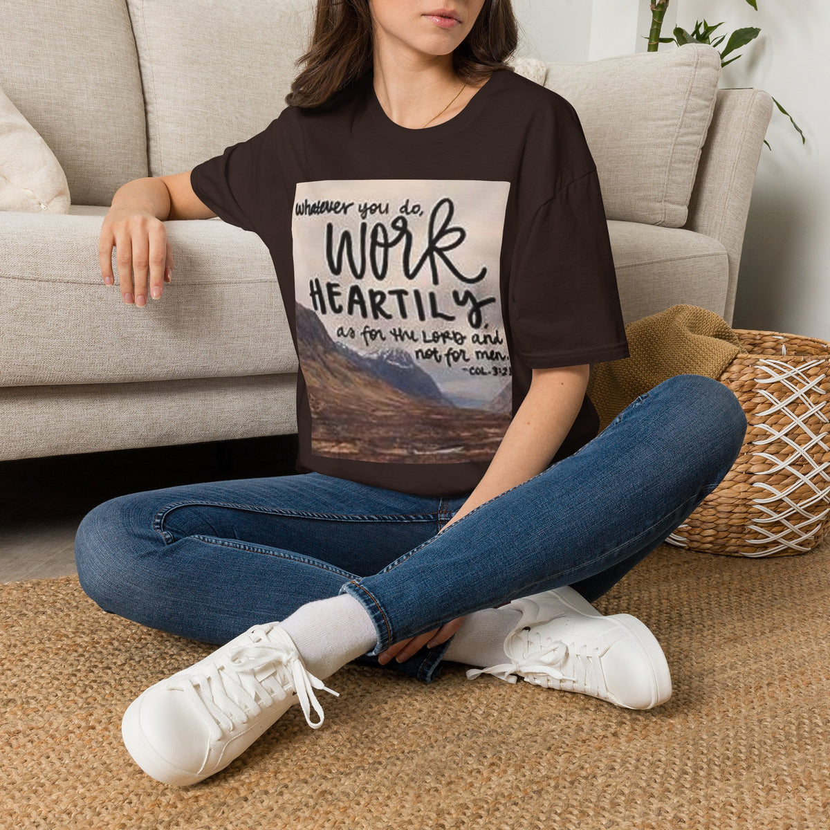 Work Heartily T-Shirt — Inspirational Christian Verse Tee (Colossians 3:23)