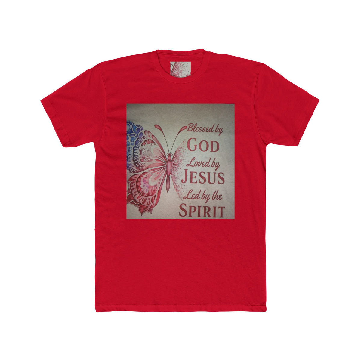Blessed by God Butterfly Tee — "Blessed by God, Loved by Jesus, Led by the Spirit" Christian T-Shirt