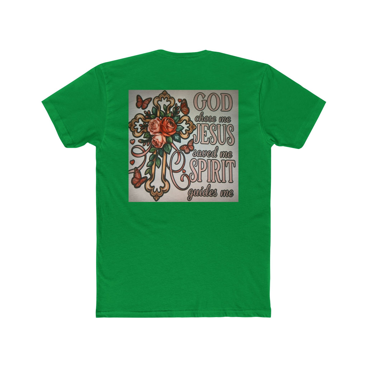 Christian Cross T-Shirt — "God Chose Me, Jesus Saved Me, Spirit Guides Me" Faith Tee