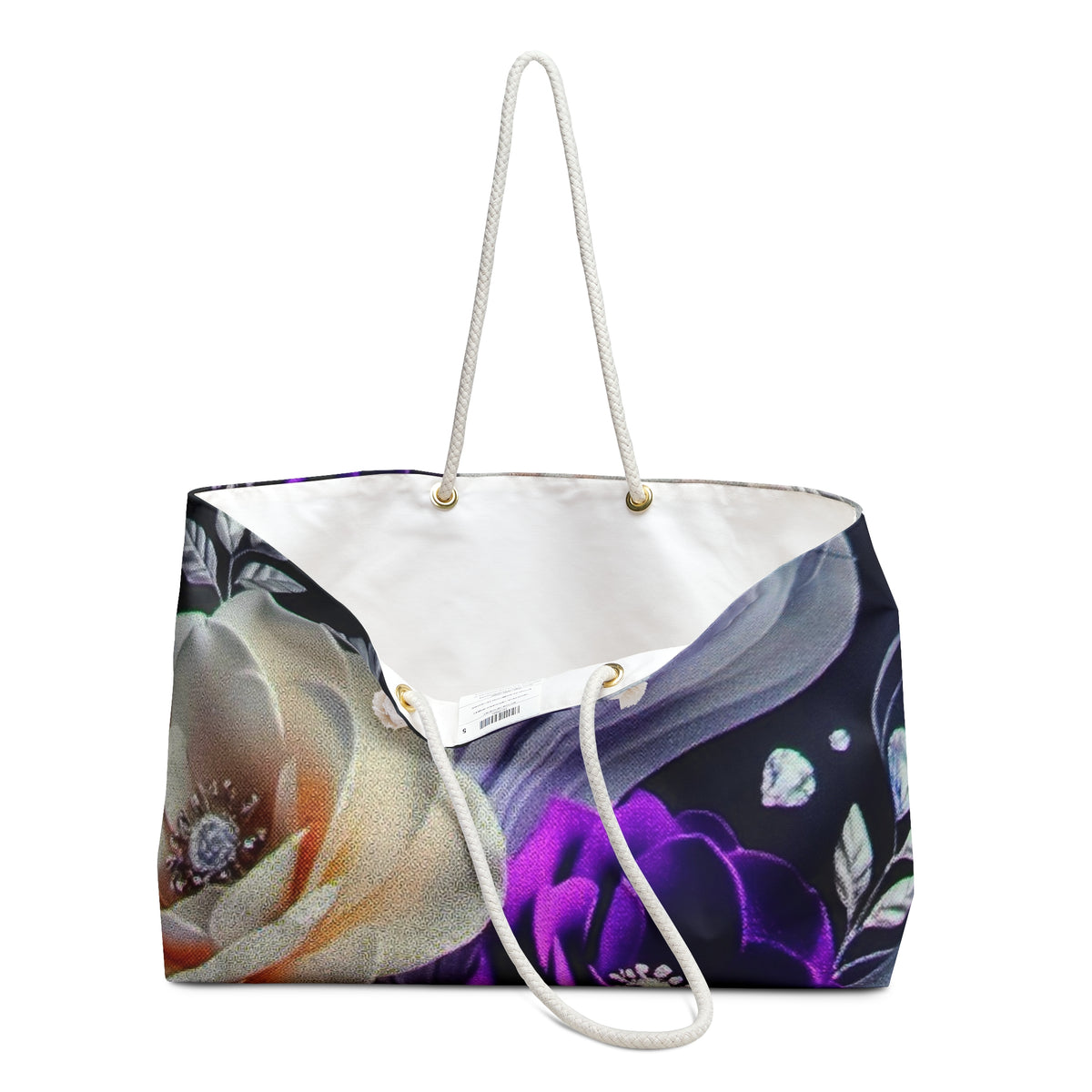 Floral Nightscape Weekender Bag – Purple & Cream Rose Travel Tote