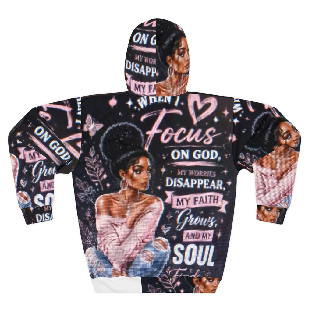 Faith Focus Hoodie — "Focus on God" Inspirational All-Over Print Pullover