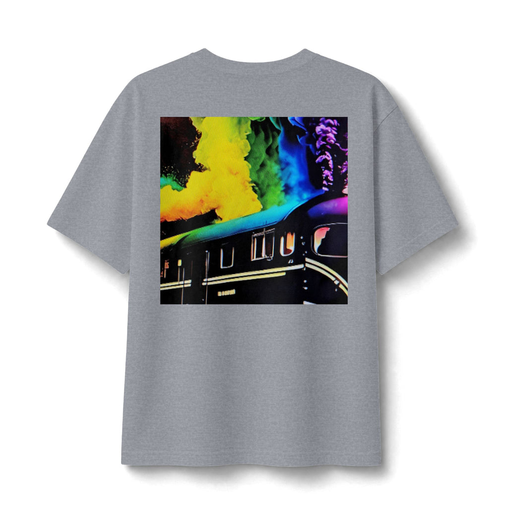 Retro Train Tee — Neon Smoke Vintage Locomotive Graphic Shirt