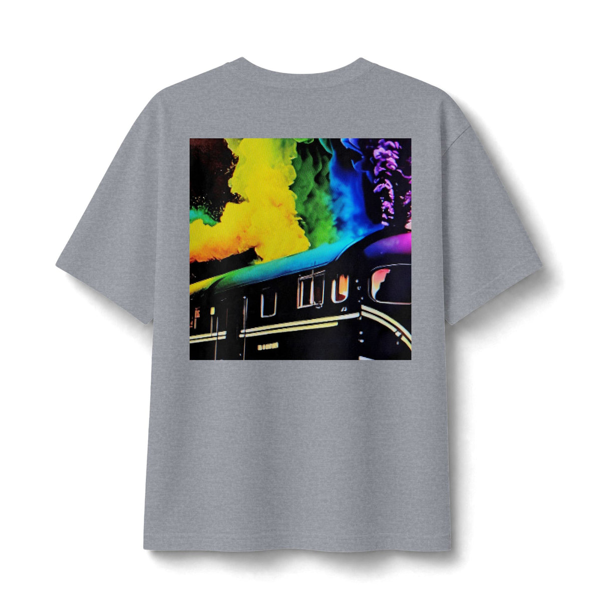 Retro Train Tee — Neon Smoke Vintage Locomotive Graphic Shirt
