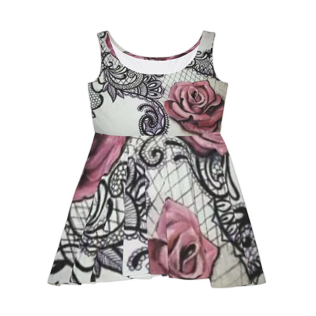 Rose Lace Skater Dress — Pink Vintage Floral AOP