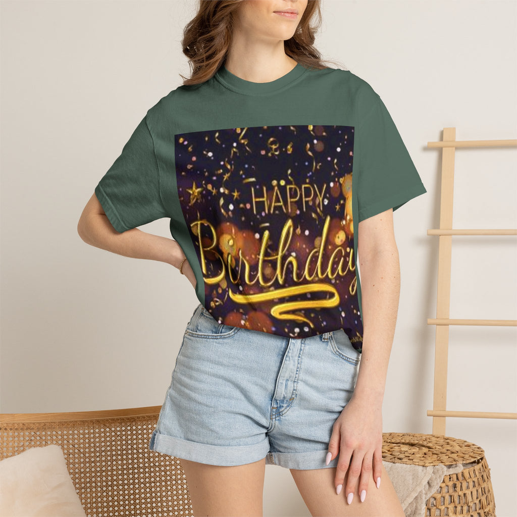 Birthday T-Shirt — Gold Confetti "Happy Birthday" Tee