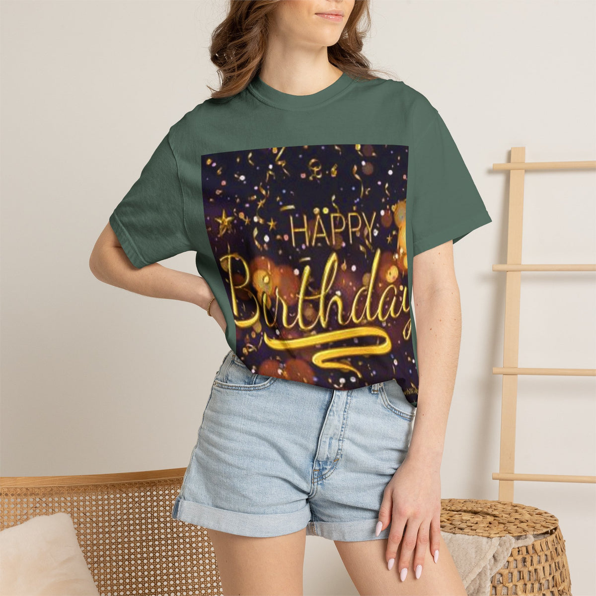 Birthday T-Shirt — Gold Confetti "Happy Birthday" Tee