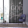 Window Curtain — “God Is My Strength” Inspirational Sheer Curtain