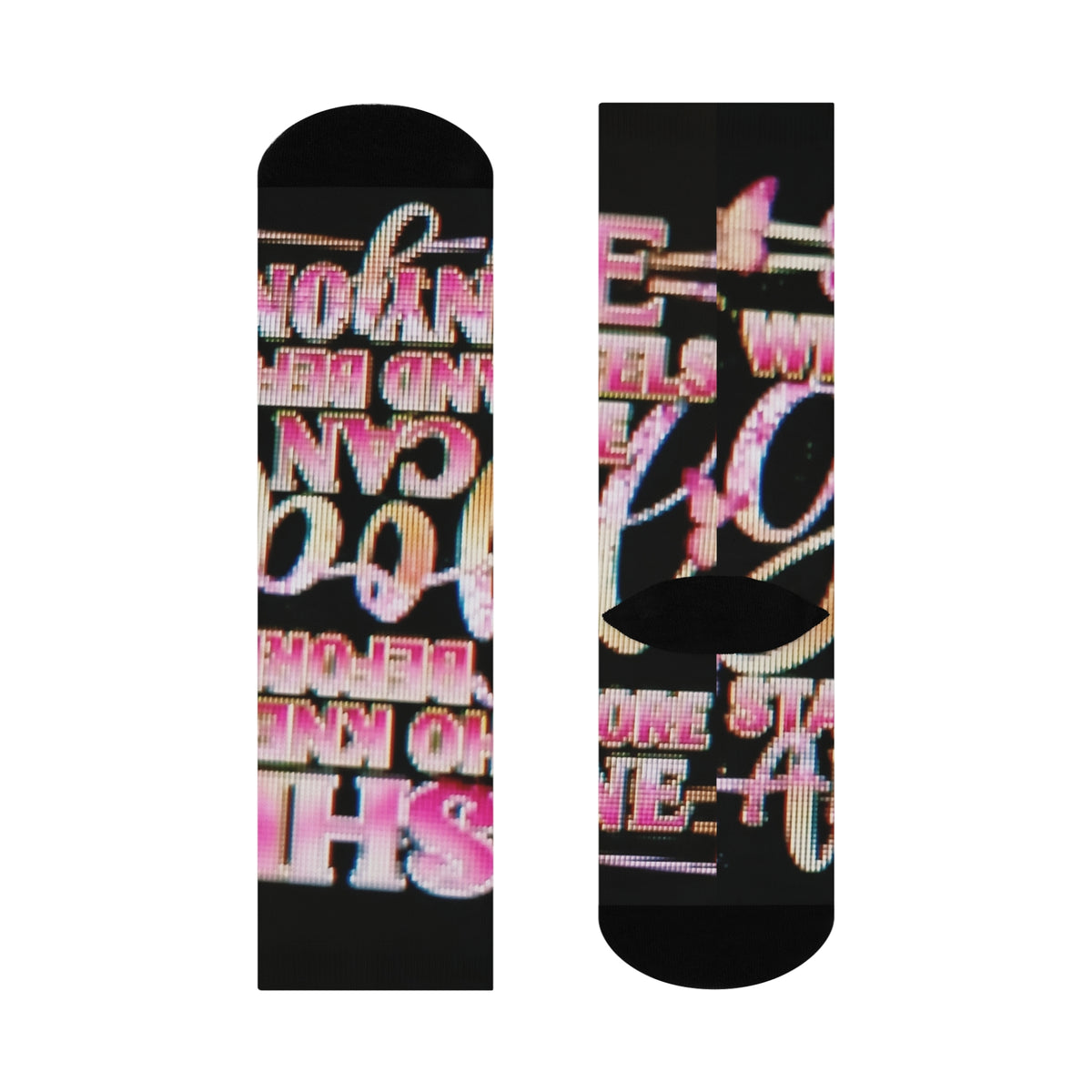 Cushioned Crew Socks — Retro Pink Script Motivational Graphic