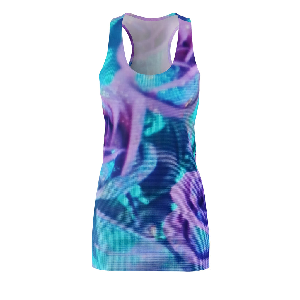 Racerback Dress — Teal & Purple Glitter Rose All-Over Print