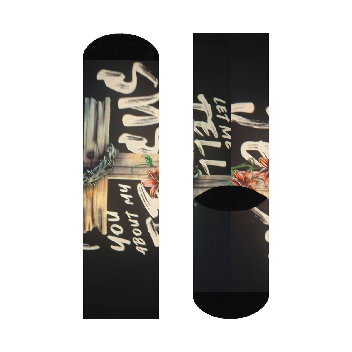 Cushioned Crew Socks — 'Let Me Tell You About My Jesus' Cross Inspirational Christian Socks