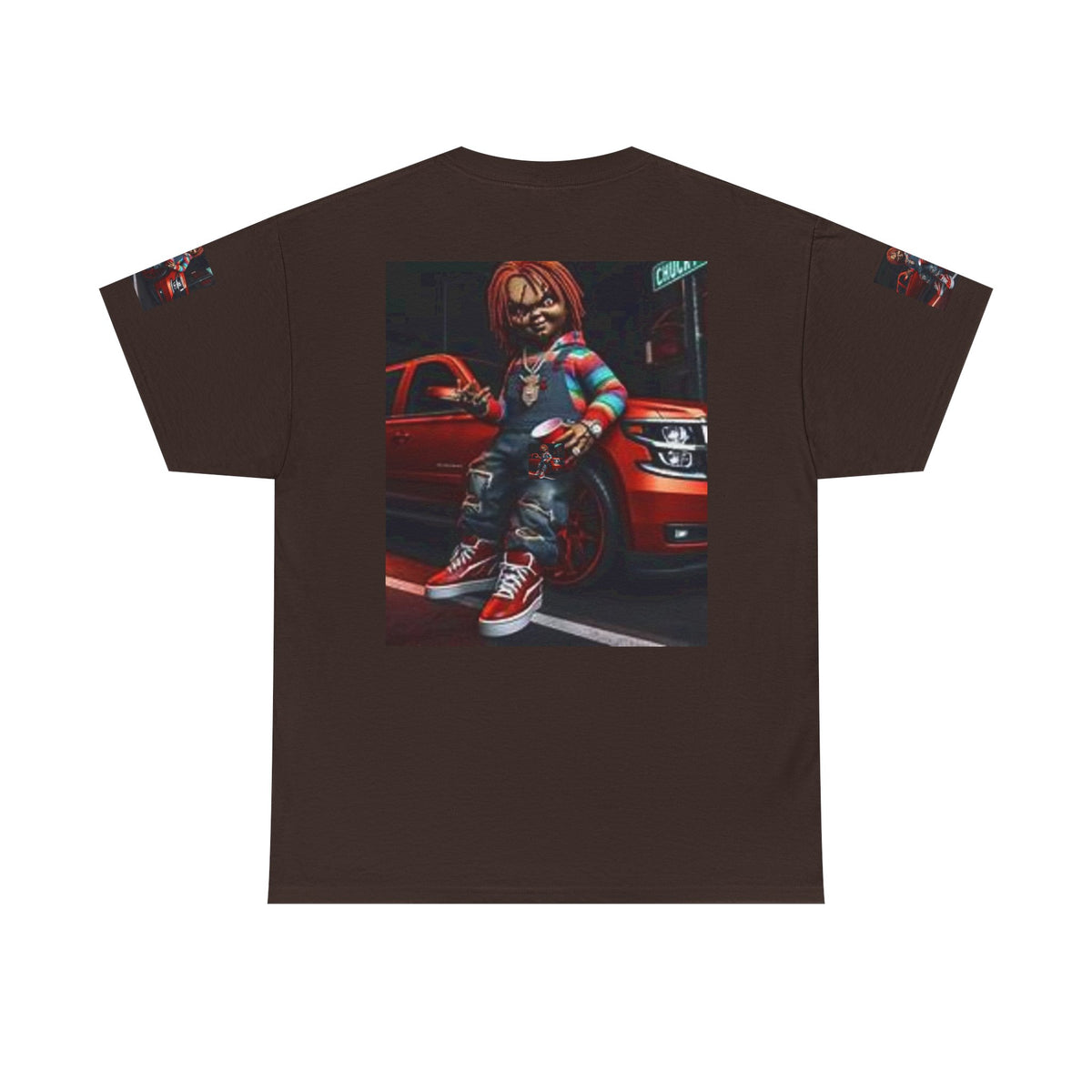 Horror Chucky Graphic Tee — Retro Red Car Street-Chill T-Shirt
