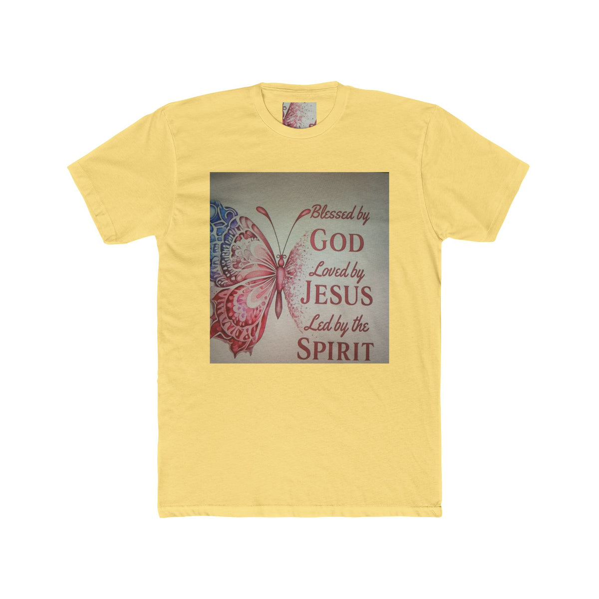 Blessed by God Butterfly Tee — "Blessed by God, Loved by Jesus, Led by the Spirit" Christian T-Shirt