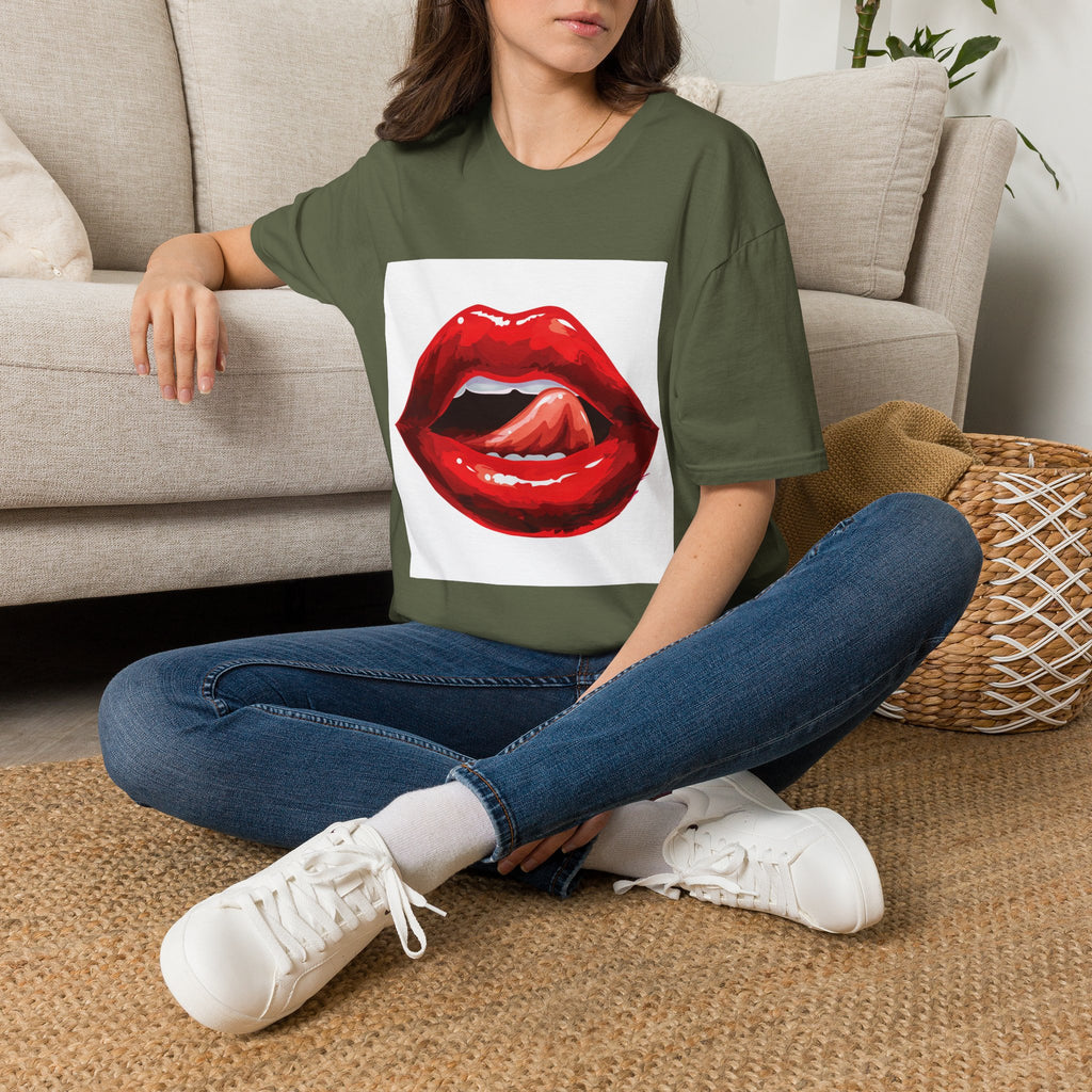 Graphic Tee — Glossy Red Lips Tongue-Out Design
