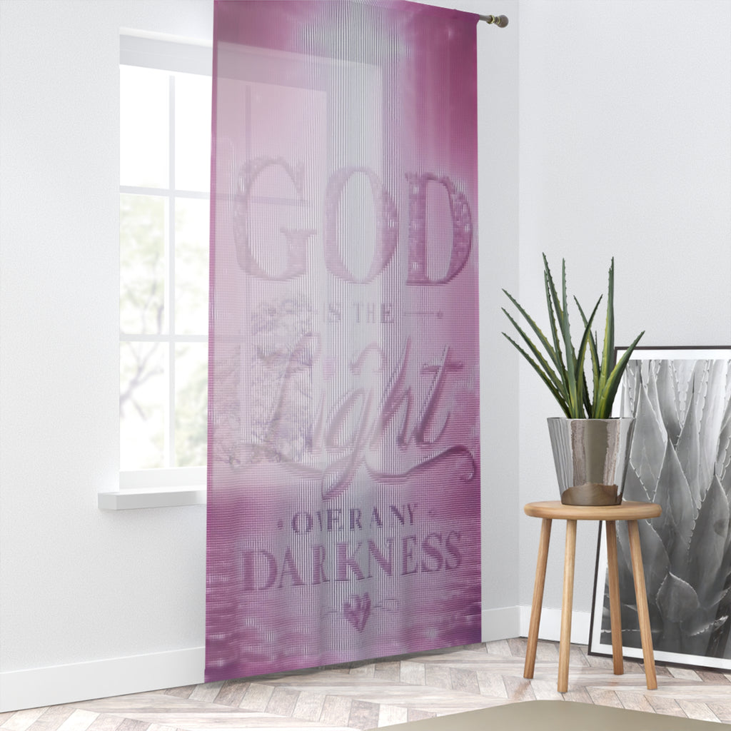 God Is the Light Pink Window Curtain — Inspirational Christian Drapery for Bedroom or Living Room