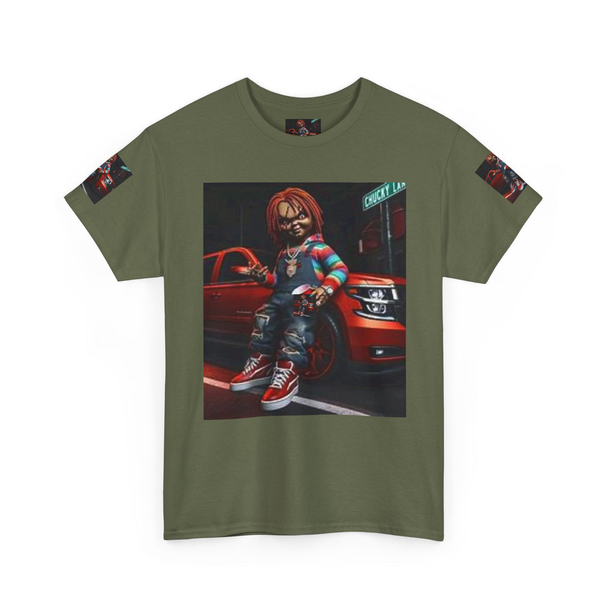 Horror Chucky Graphic Tee — Retro Red Car Street-Chill T-Shirt
