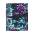 Velveteen Plush Blanket — Neon Skull with Purple Roses Throw